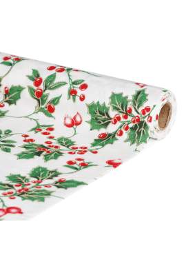Frunner decorativ de masă – 180 x 28 cm – 100% poliester – alb cu motiv fructe roșii