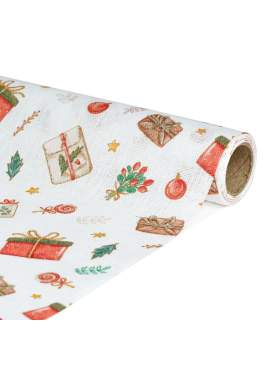 Frunner decorativ de masă – 180 x 28 cm – 70% poliester, 30% bumbac – model cadouri, alb