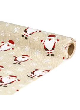 Frunner decorativ de masă – 180 x 28 cm – 70% poliester, 30% bumbac – model Moș Crăciun, maro