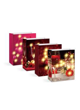 Pungă cadou - 10 LED-uri alb cald, hartie - 265 x 127 x 330 mm - 4 tipuri / pachet