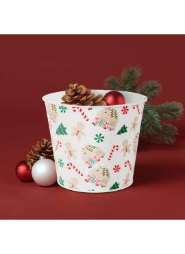 Ghiveci decorativ metalic – model căsuță din turtă dulce – Ø13 x 11 cm
