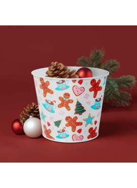 Ghiveci decorativ metalic – model turtă dulce și brad – Ø13 x 11 cm
