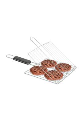 Grill grătar hamburger - cu inveliș cromat, mâner din lemn - 38 x 22 cm