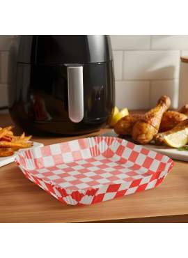 Hârtie de Coacere pentru Air Fryer - Cu Model în Carouri, Pătrată, 23 x 23 cm - 50 Bucăți/Pachet