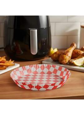 Hârtie de Coacere pentru Air Fryer - Cu Model în Carouri, Rotundă, 20 cm - 50 Bucăți/Pachet