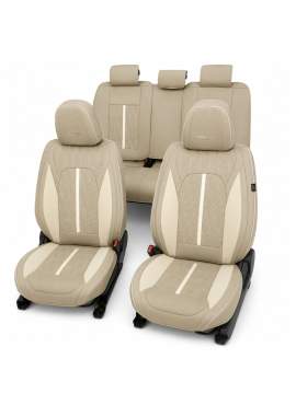 Huse auto premium 5 locuri Carguard Deluxe piele ecologică perforată - maro deschis - crem