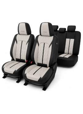 Huse auto premium 5 locuri Carguard Deluxe piele ecologică perforată - negru - crem