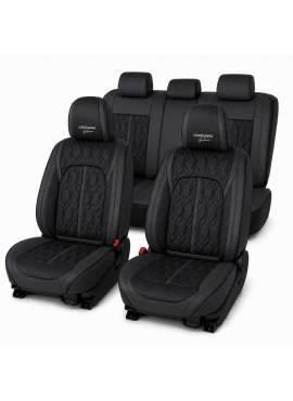 Huse auto premium 5 locuri Carguard Deluxe piele ecologică perforată - negru