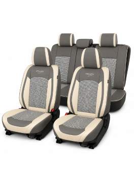Huse auto premium 5 locuri Carguard Deluxe piele ecologică perforată și textil  - gri deschis - gri inchis