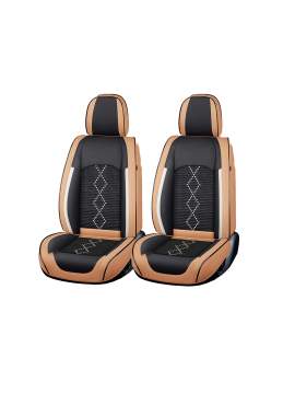 Huse auto premium 5 locuri Carguard Deluxe piele ecologică perforată și textil - maro caramel