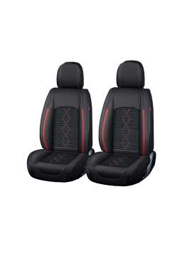Huse auto premium 5 locuri Carguard Deluxe piele ecologică perforată și textil - negru - rosu închis