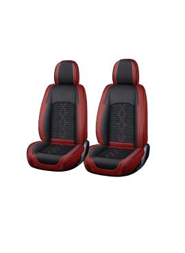 Huse auto premium 5 locuri Carguard Deluxe piele ecologică perforată și textil - roșu închis - negru
