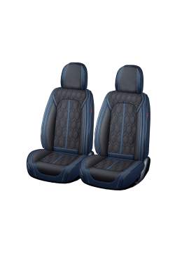 Huse auto premium 5 locuri Carguard Deluxe piele ecologică perforată - albastru inchis - negru