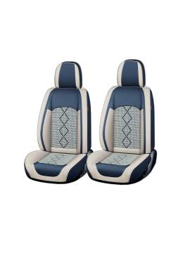 Huse auto premium 5 locuri Carguard Deluxe piele ecologică perforată și textil - albastru - alb