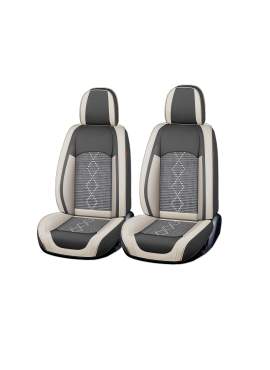 Huse auto premium 5 locuri Carguard Deluxe piele ecologică perforată și textil  - gri deschis - gri inchis
