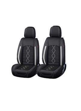 Huse auto premium 5 locuri Carguard Deluxe piele ecologică perforată și textil - negru - alb