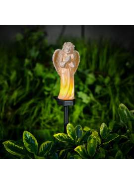 Îngeraș solar decorativ cu pasăre – lumină LED alb cald – rășină – 48 × 11 × 6.5 cm