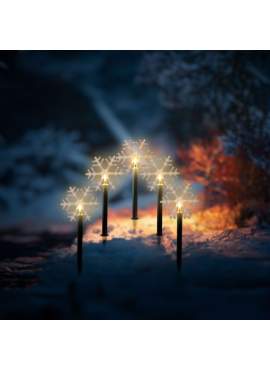 Lampă decorativă de exterior – 5 LED-uri – formă de fulg de gheață – 34,5 cm – alb cald – pe baterii AA