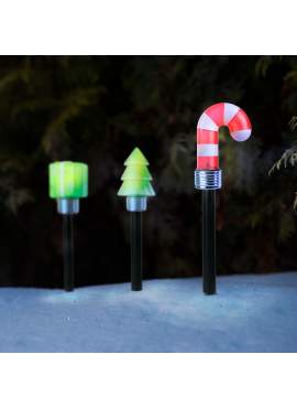 Lampă solară de Crăciun – LED alb rece – modele brad, baston de acadea, cadou – 37 x 7 x 7 cm