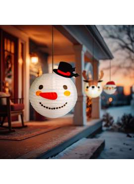 Lampion decorativ din hârtie – model om de zăpadă – Ø30 cm – alb
