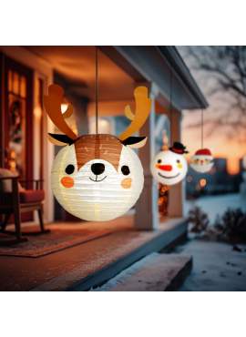 Lampion decorativ din hârtie – model ren – Ø30 cm – maro/alb