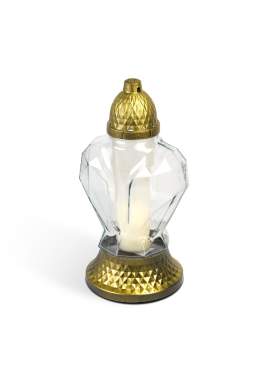 Lumânare din sticlă cu capac din plastic – alb, capac negru auriu antichizat – 31 cm