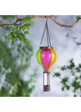 Lampă solară suspendabilă - balon cu aer cald - efect de flacără - 12 LED galbene - 11 x 11 x 37 cm