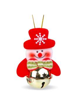 Ornament pentru brad - Om de zapadă cu clopot - 11 x 10 cm