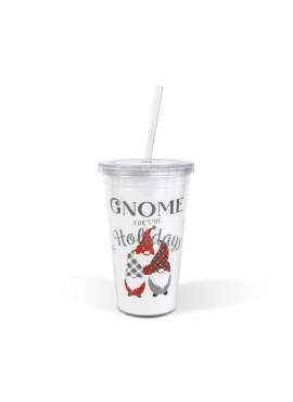 Pahar decorativ cu pai și capac – model spiriduș – 473 ml, din plastic