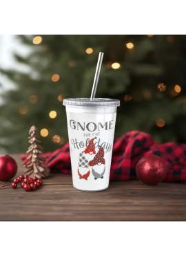 Pahar decorativ cu pai și capac – model spiriduș – 473 ml, din plastic