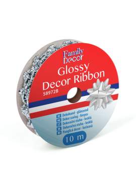 Panglică decor pentru Crăciun - lucioasă - 2,74 m - argintie