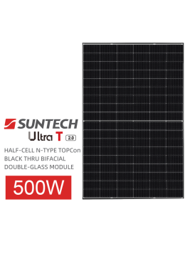 Panou Solar Suntech Ultra T 2.0 500W HALF-CELL N-TYPE TOPCon  BLACK THRU BIFACIAL DOUBLE-GLASS MODULE