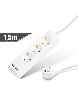 Prelungitor 3 x 1,5 mm² - 1,5 m - cu 2 x USB