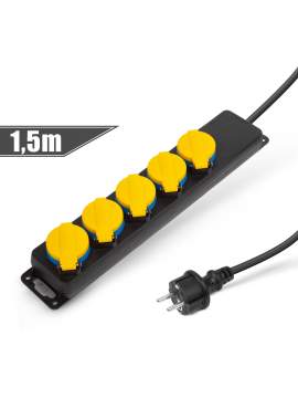 Prelungitor pentru exterior cu capac - 1,5 m - 5 x 230V - 3 x 1,5 mm2 - IP44