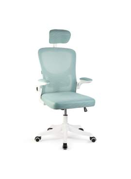 Scaun de birou ergonomic cu brațe rabatabile, alb/albastru, 58 x 48 / 50 x 50 cm
