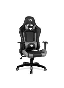 Scaun gri de gaming - cu pernă de talie și pernă pentru cap