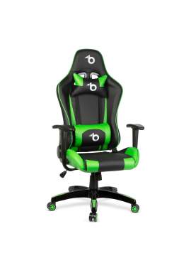 Scaun verde de gaming - cu pernă de talie și pernă pentru cap