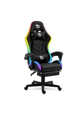 Scaun gamer RGB LED - cu cotiere, perna - negru