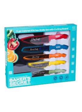 Set 5 cuțite de bucătărie colorate cu placă de tăiat Baker's Secret