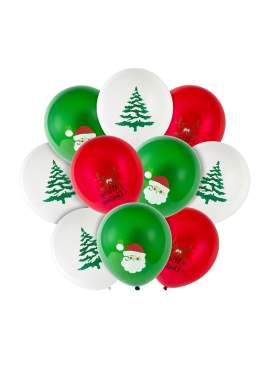 Set baloane de Crăciun – roșu, alb, verde – cu motive festive – 10 bucăți / pachet