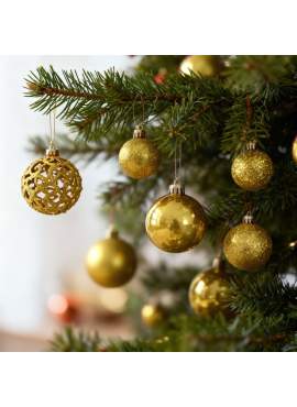 Set de ornamente pentru brad – 100 de globuri + vârf stea – auriu