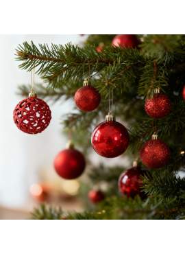 Set de ornamente pentru brad – 100 de globuri + vârf stea – roșu