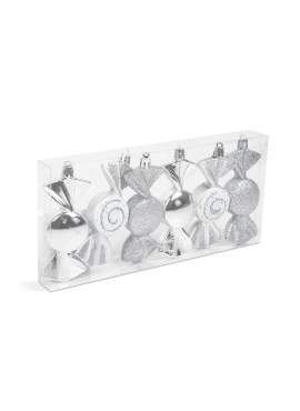 Set decor brad - bomboane argintii - 10 x 3,6 cm - 6 buc/set