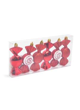 Set decor brad - bomboane roșii - 10 x 3,6 cm - 6 buc/set