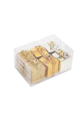 Set decor brad - cadou auriu - 4,5 cm - 6 buc/set
