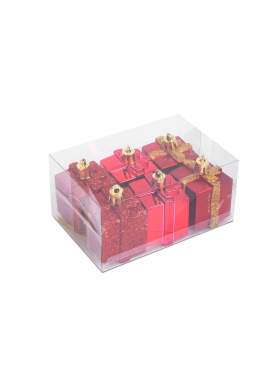 Set decor brad - cadouri roșii - 4,5 cm - 6 buc/set