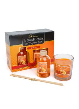 Set lumânare parfumată și odorizant cu bețe - dovleac - 120 g + 100 ml