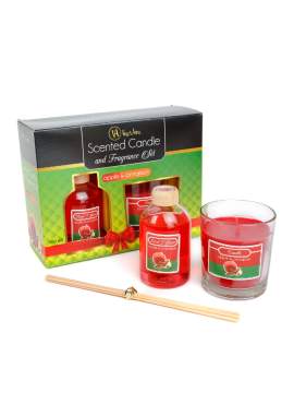Set lumânare parfumată și odorizant cu bețe - măr & scorțișoară - 120 g + 100 ml