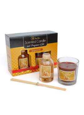 Set lumânare parfumată și odorizant cu bețe - turtă dulce - 120 g + 100 ml