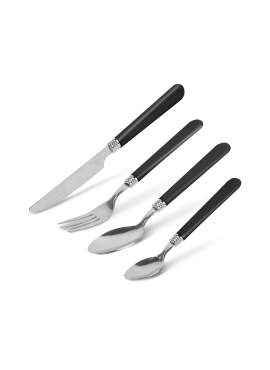 Set tacâmuri cu suport - negru - 16 bucăți - 32,7 x 19,5 x 4,7 cm